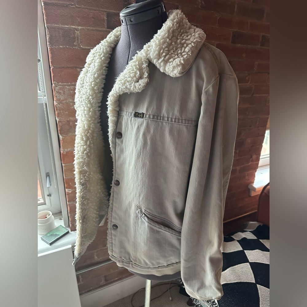 Vintage Wrangler Jacket, pale blue denim wash, sheep shearling liner.